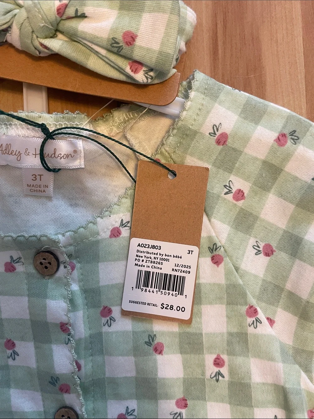 NWT Adley & Hudson Gingham radish Outfit Set size 3T